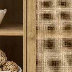 Buffet HELENA effet chêne et cannage rotin 150 cm