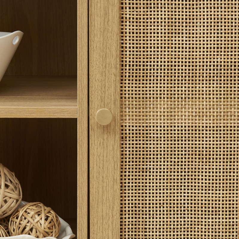 Buffet HELENA effet chêne et cannage rotin 150 cm