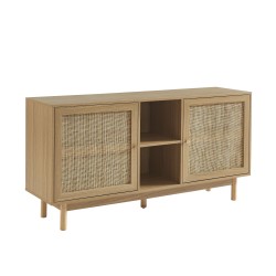 Buffet HELENA effet chêne et cannage rotin 150 cm