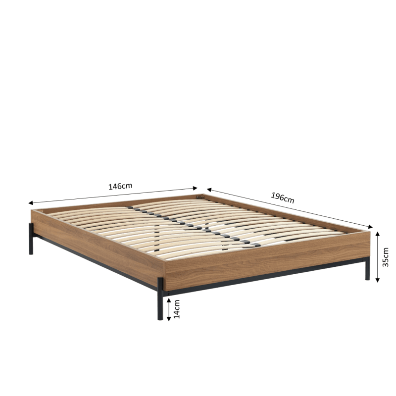 Cadre de lit GEOMA effet chêne foncé 140x190 sommier inclus