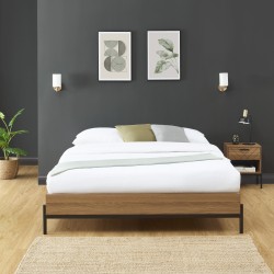 Cadre de lit GEOMA effet chêne foncé 160x200 sommier inclus