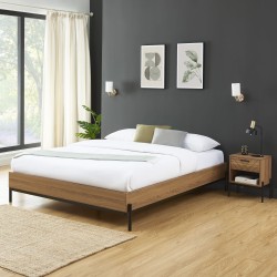 Cadre de lit GEOMA effet chêne foncé 160x200 sommier inclus