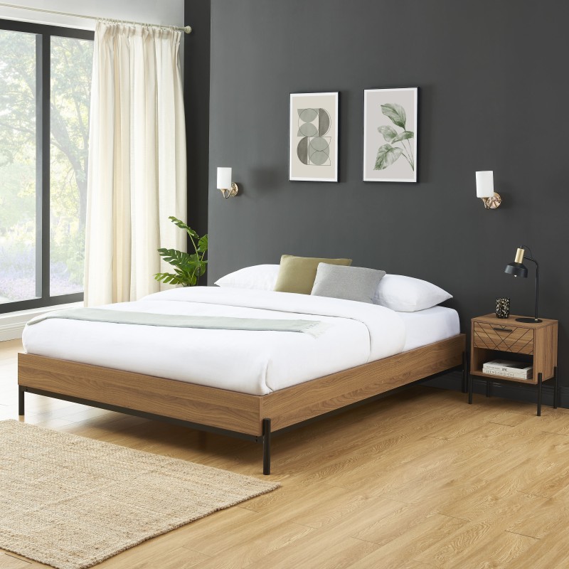 Cadre de lit GEOMA effet chêne foncé 160x200 sommier inclus