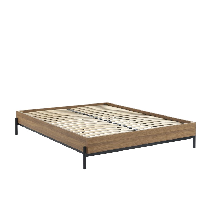 Cadre de lit GEOMA effet chêne foncé 160x200 sommier inclus