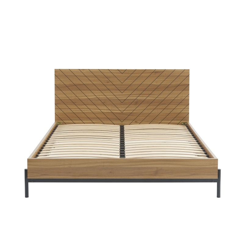 Lit double GEOMA effet chêne foncé 140x190 sommier inclus