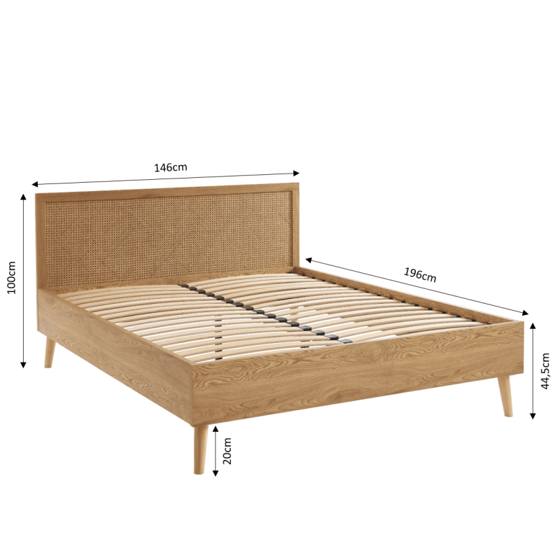 Lit double INES cannage rotin 140x190 sommier inclus