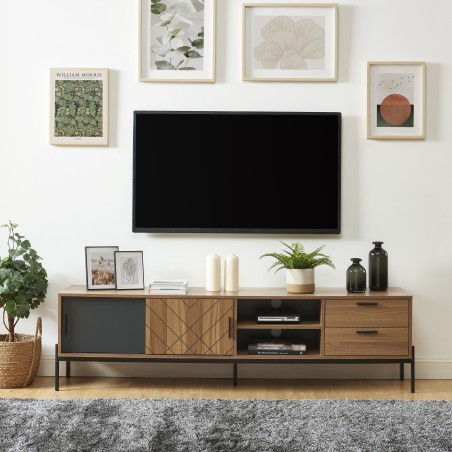 Meuble tv GEOMA effet chêne foncé et gris 180cm