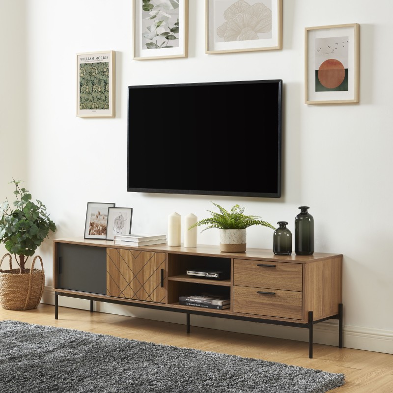 Meuble tv GEOMA effet chêne foncé et gris 180cm