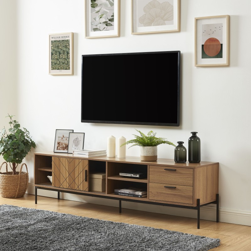 Meuble tv GEOMA effet chêne foncé et gris 180cm