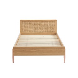 Lit enfant PABLO rose et cannage rotin 90x190 sommier inclus