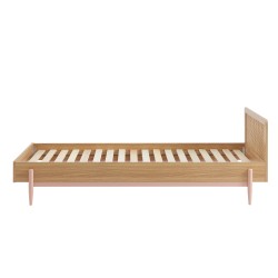Lit enfant PABLO rose et cannage rotin 90x190 sommier inclus