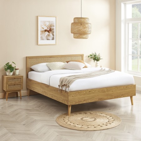 Lit double INES cannage rotin 160x200 sommier inclus