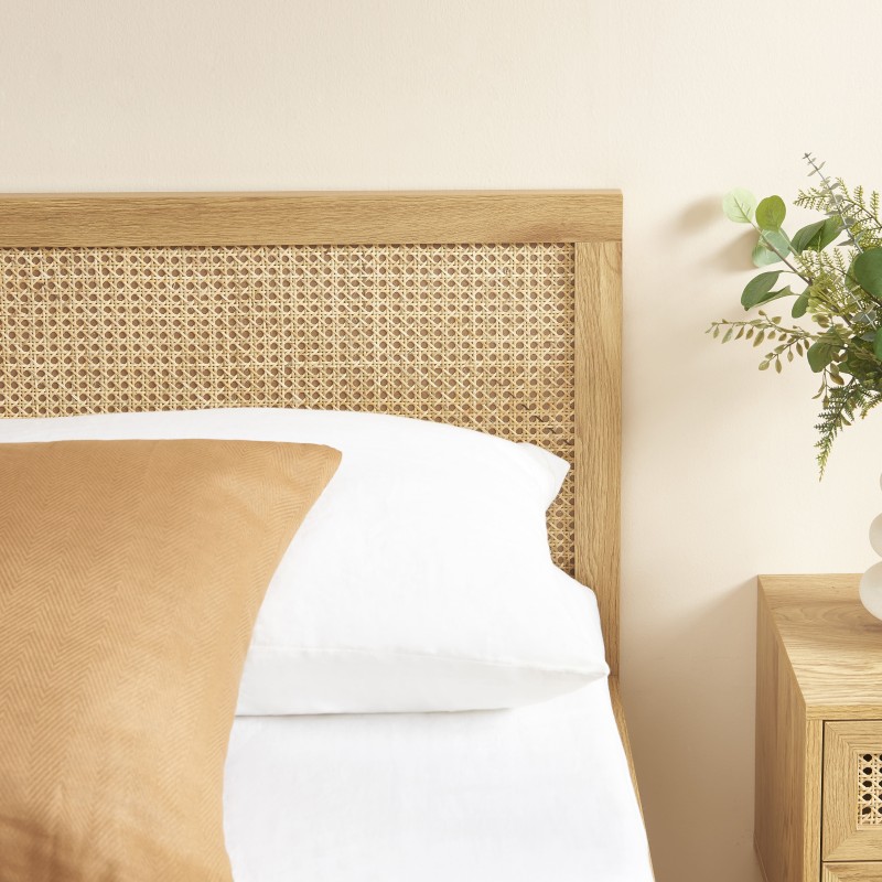 Lit double INES cannage rotin 160x200 sommier inclus