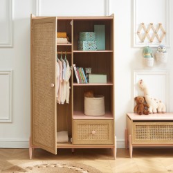 Armoire PABLO rose et cannage rotin 1 porte et 1 tiroir
