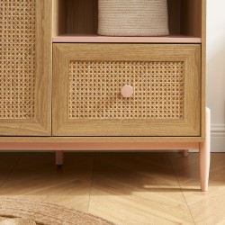 Armoire PABLO rose et cannage rotin 1 porte et 1 tiroir