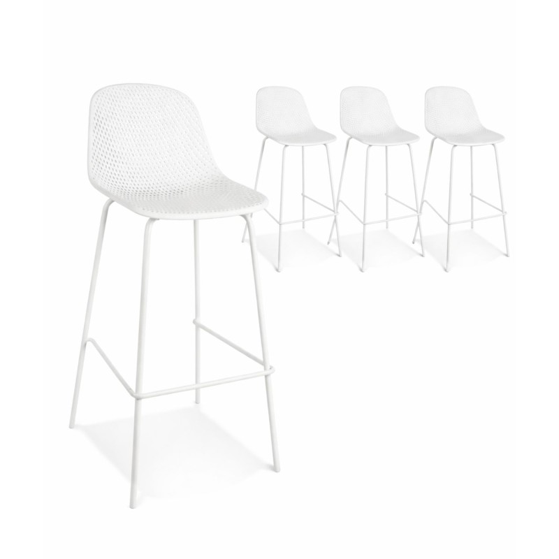 Lot de 4 tabourets de bar LOKI blancs avec structure métal, vue packshot
