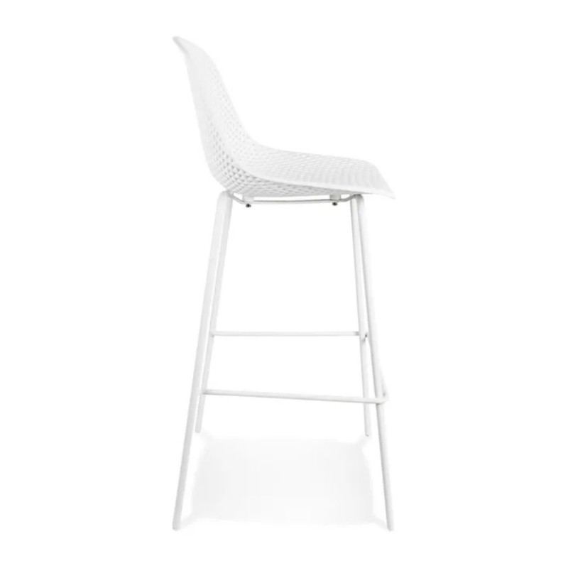 Vue de profil du tabouret de bar LOKI blanc, hauteur assise 75 cm