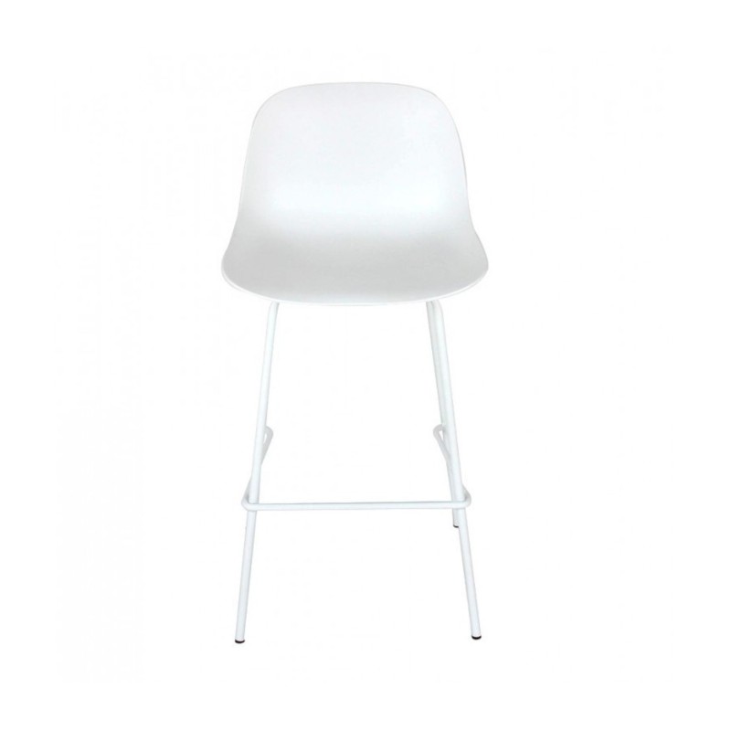 Vue de face du lot de 4 tabourets de bar GRANO blancs design minimaliste