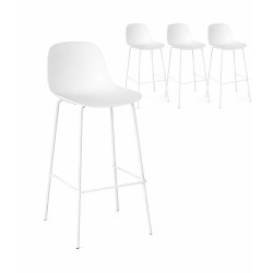 Packshot du lot de 4 tabourets de bar GRANO blancs pour intérieur et extérieur