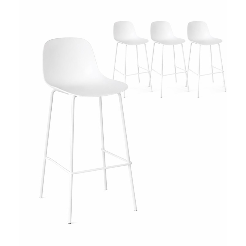 Packshot du lot de 4 tabourets de bar GRANO blancs pour intérieur et extérieur