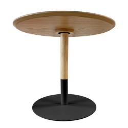 Table basse design ronde DILA H40 en bois finition naturelle et métal noir