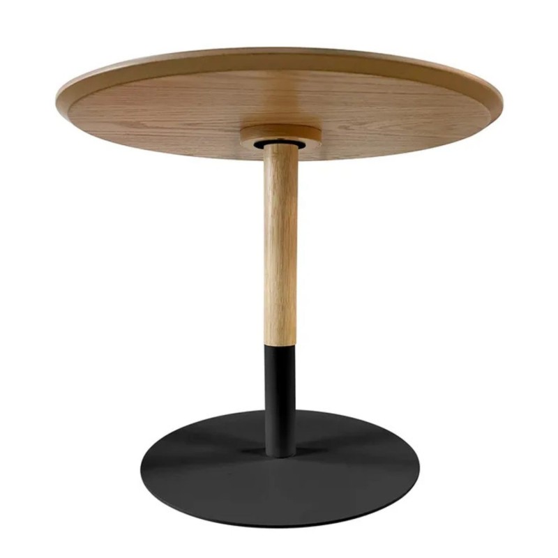 Table basse design ronde DILA H40 en bois finition naturelle et métal noir