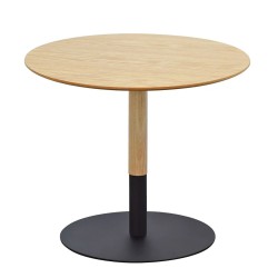 Table basse design ronde DILA H40 en bois finition naturelle et métal noir