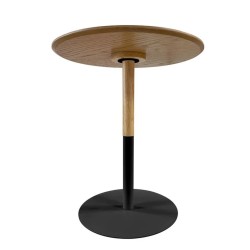 Table d’appoint ronde DALI H45 bois finition naturelle et métal noir vue complète