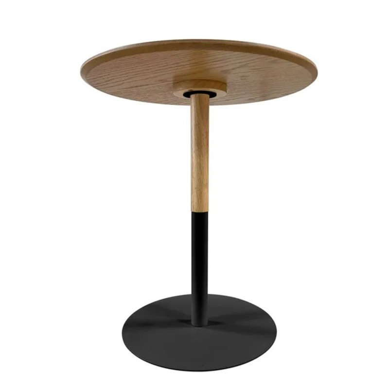 Table d’appoint ronde DALI H45 bois finition naturelle et métal noir vue complète