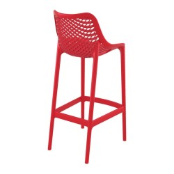 Lot de 4 tabourets de jardin BROZER rouges – vue dos du dossier en plastique renforcé fibre de verre