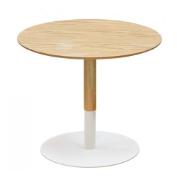 Packshot table basse ronde DILA H40 bois naturel et métal blanc sur fond blanc