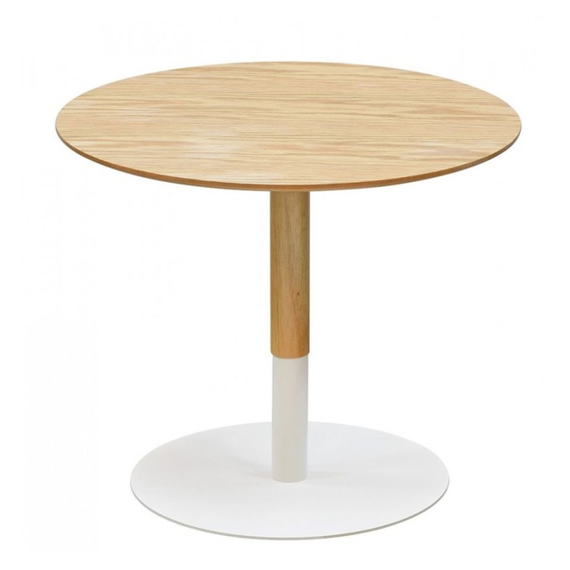 Packshot table basse ronde DILA H40 bois naturel et métal blanc sur fond blanc