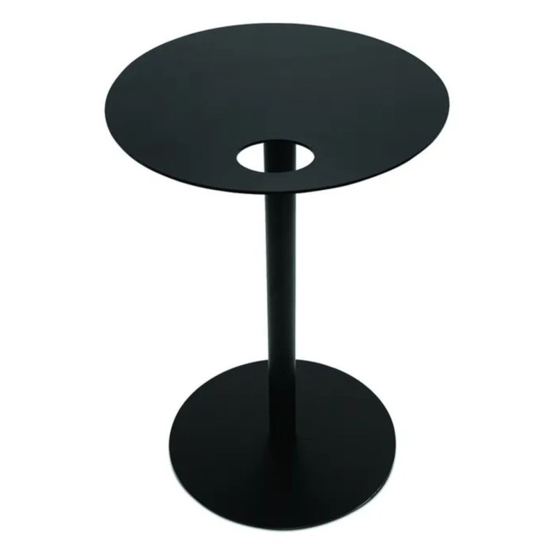 Vue de face table d’appoint ovale MASA en métal noir design contemporain