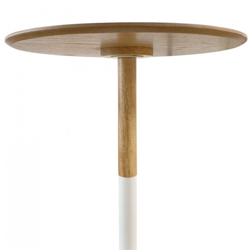 Détail fixation plateau table d’appoint DILA H45 bois naturel et structure métal blanc