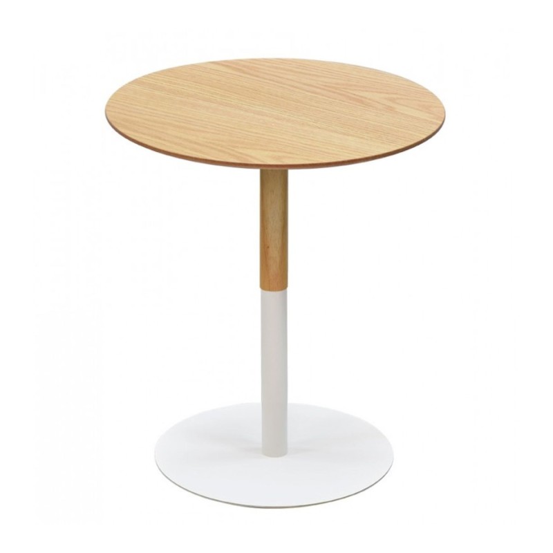 Packshot table d’appoint ronde DILA H45 bois finition naturelle et métal blanc fond neutre