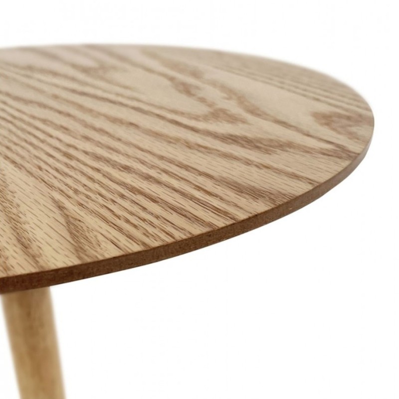 Détail plateau rond MDF plaqué chêne table d’appoint DILA H45 bois naturel