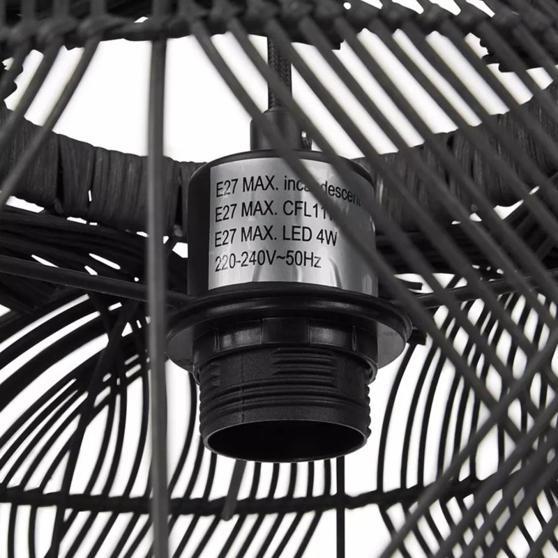 Détail système de fixation plafond suspension PACITO rotin noir