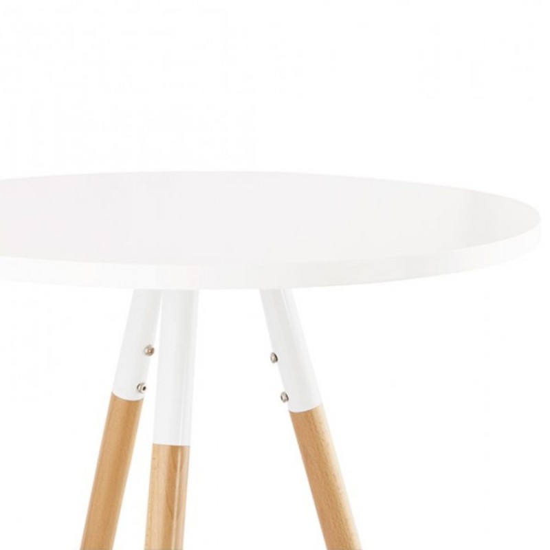 Détail plateau rond MDF blanc table haute BARY
