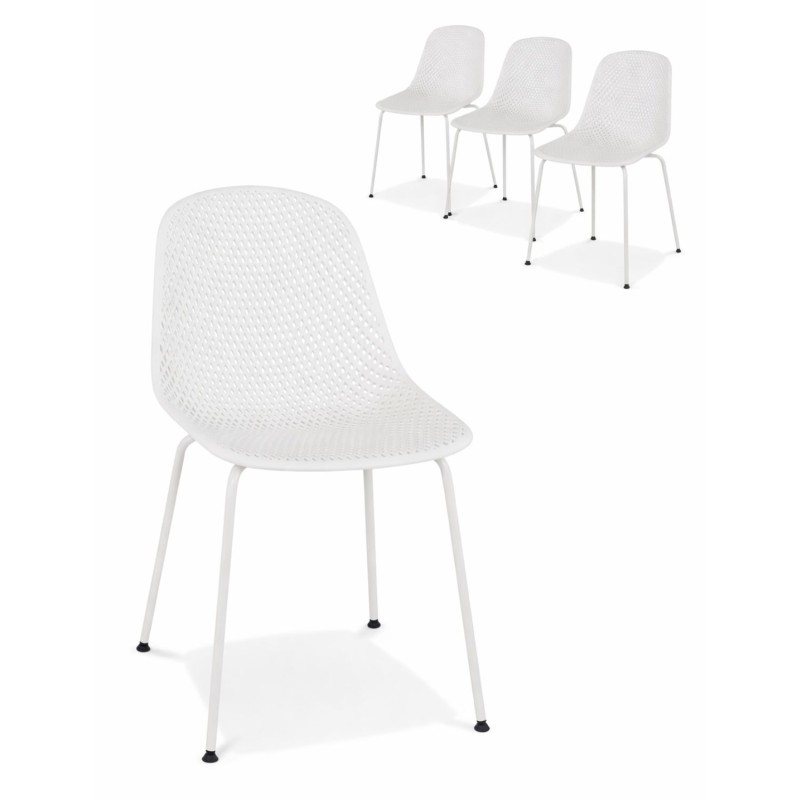 Packshot lot de 4 chaises design perforées VIKY blanches