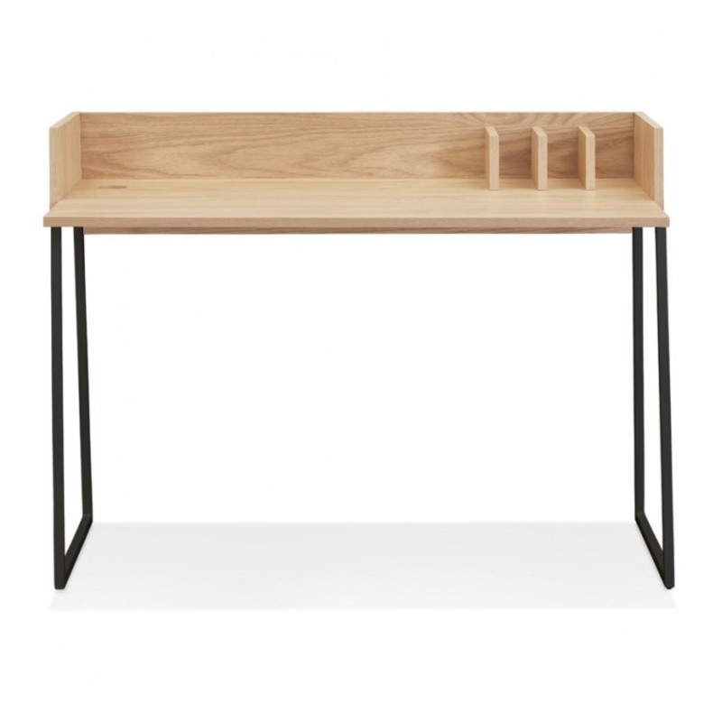 Bureau SALMON 120 cm bois naturel et pieds métal noir vue de face