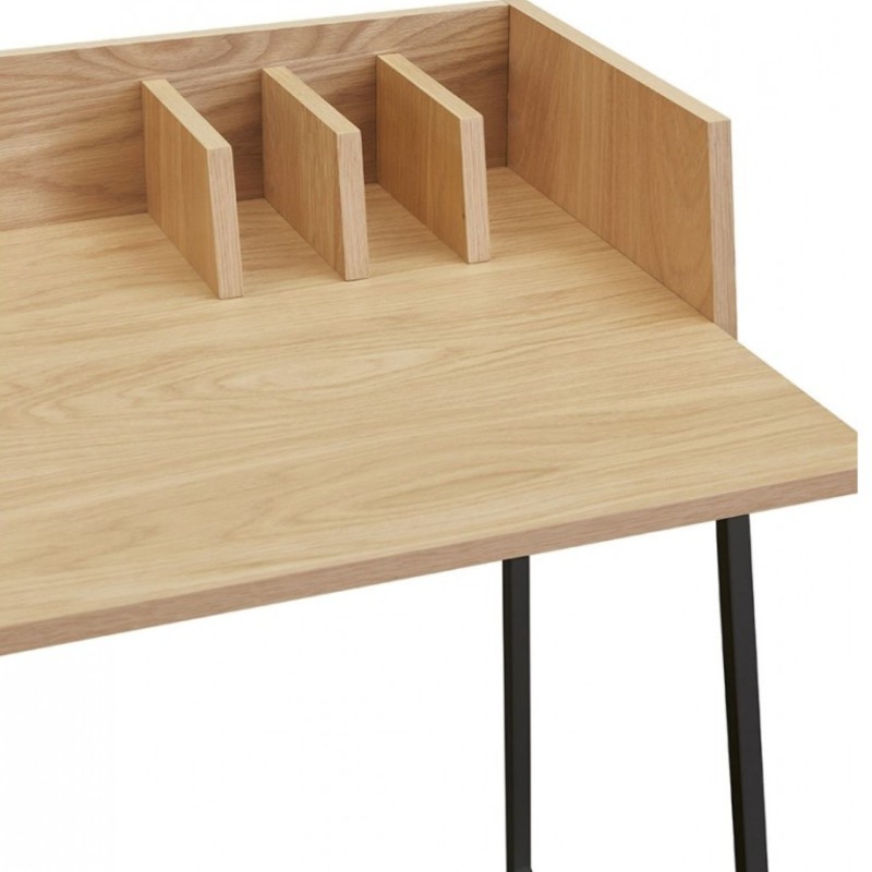 Vue rapprochée finition bois naturel et structure métal noir bureau SALMON