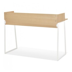 Vue arrière bureau SALMON bois naturel structure métal blanc