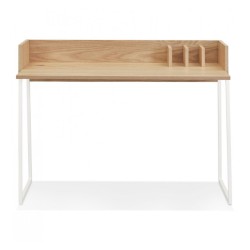 Bureau droit SALMON 120 cm bois naturel avec piètement métal blanc vue de face
