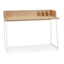 Bureau droit design SALMON bois naturel et métal blanc packshot