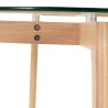 Détail système de fixation plateau verre et pieds bois table ANGELA