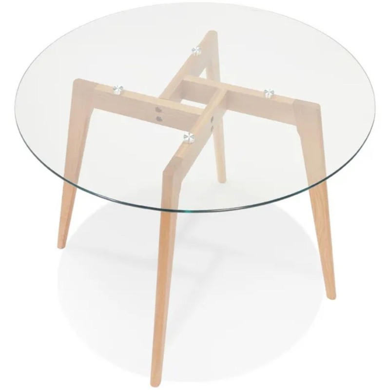 Vue du dessus table ronde ANGELA Ø100 cm plateau verre transparent