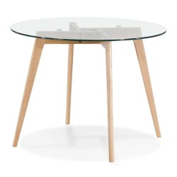 Table à manger ronde ANGELA verre transparent packshot fond blanc
