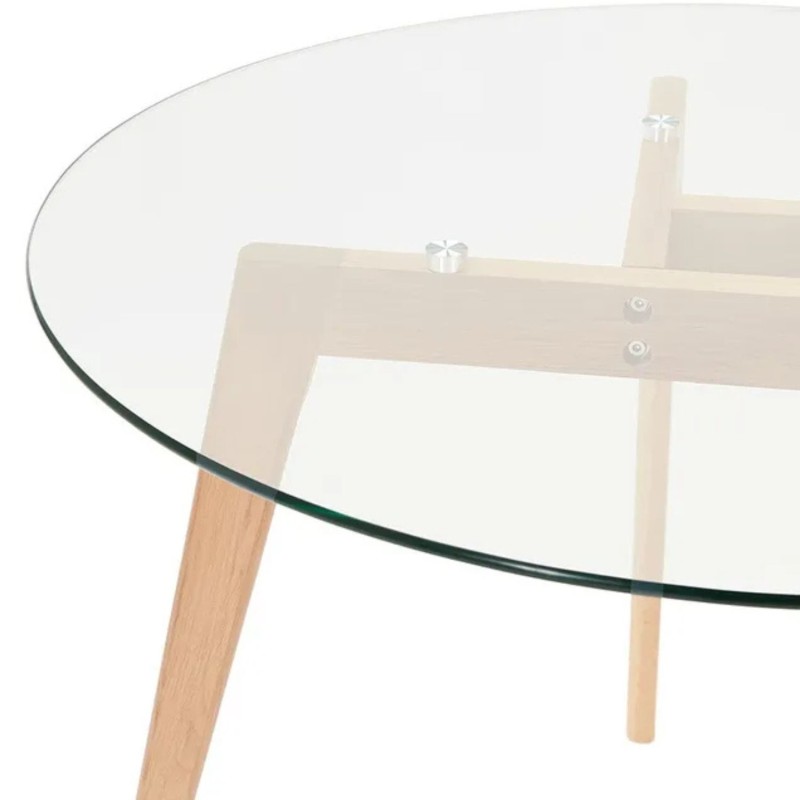 Détail plateau en verre trempé transparent table ANGELA