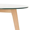 Zoom finition verre et structure bois naturel table ronde ANGELA