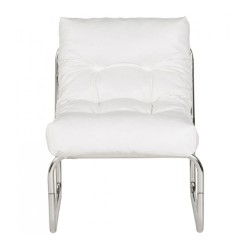 Fauteuil design LOFT blanc – vue de face – structure métal chromé